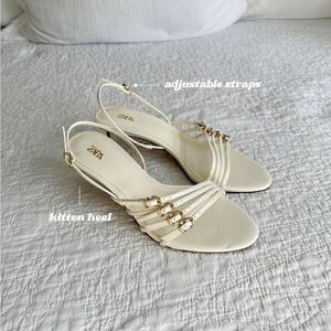Zara Off-White Kitten Heel Sandals